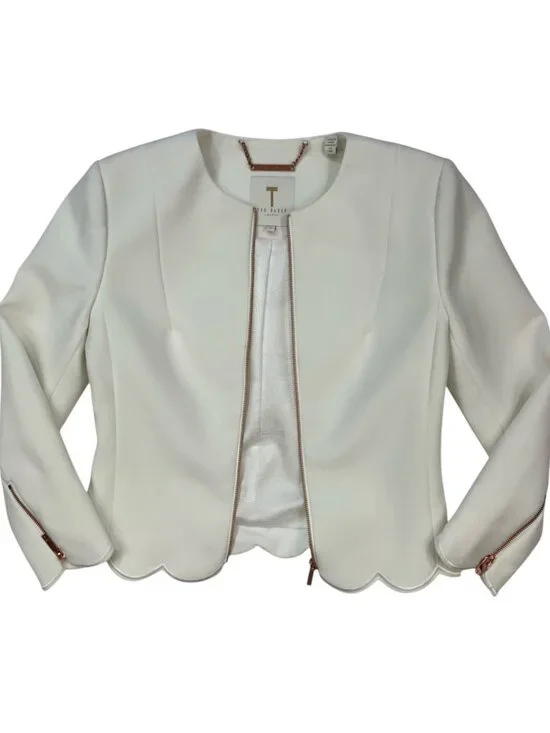 Ted Baker Heraly Scalloped Hem Cropped Jacket 0 Off White - Picture 9 of 16